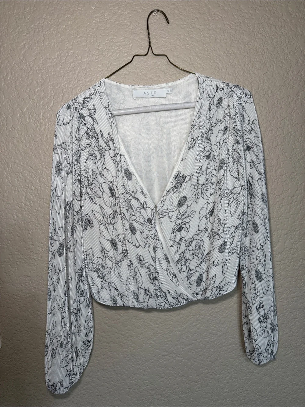 ASTR White Black Floral Wrap Blouse